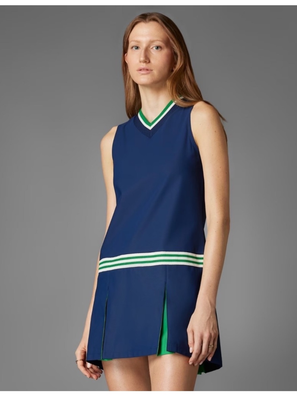 Adidas Navy Blue Tank Dress with Green & White Trim